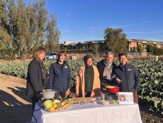 From left to right: Claudia Bonilla Keller, CEO, Second Harvest; Hannah Standerfer, Farm Manager, Second Harvest; Yassmin Sarmadi, Owner, Knife Pleat; Chef Tony Esnault, Owner, Knife Pleat; Bob DeCastro, Good Day LA Anchor and Reporter. 